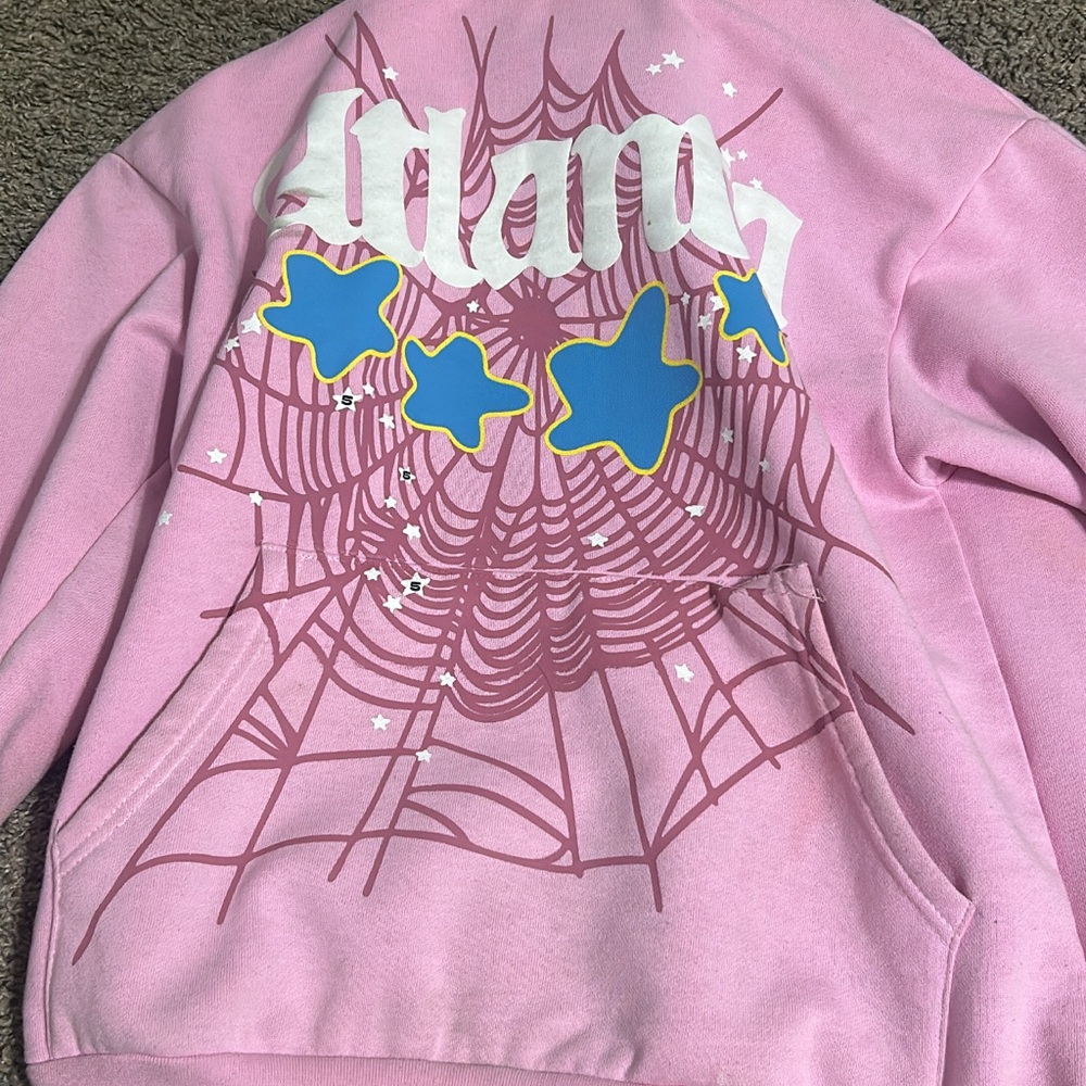 Pink Hoodie with Web and Star Design